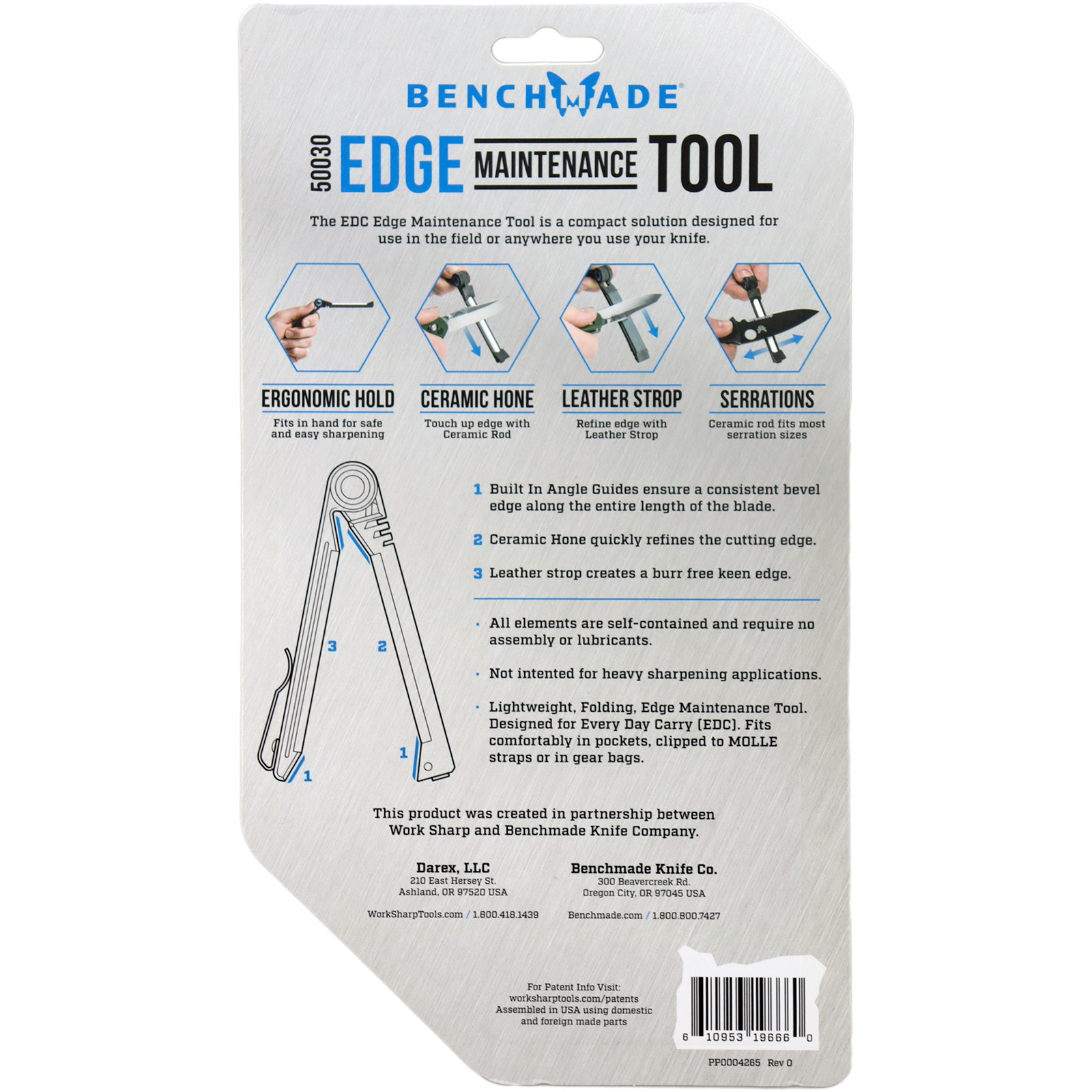 BENCHMADE EDC Edge Maintenance Tool 50030 In-Field Knife Sharpener Hone &  Strop - ACC-BM50030
