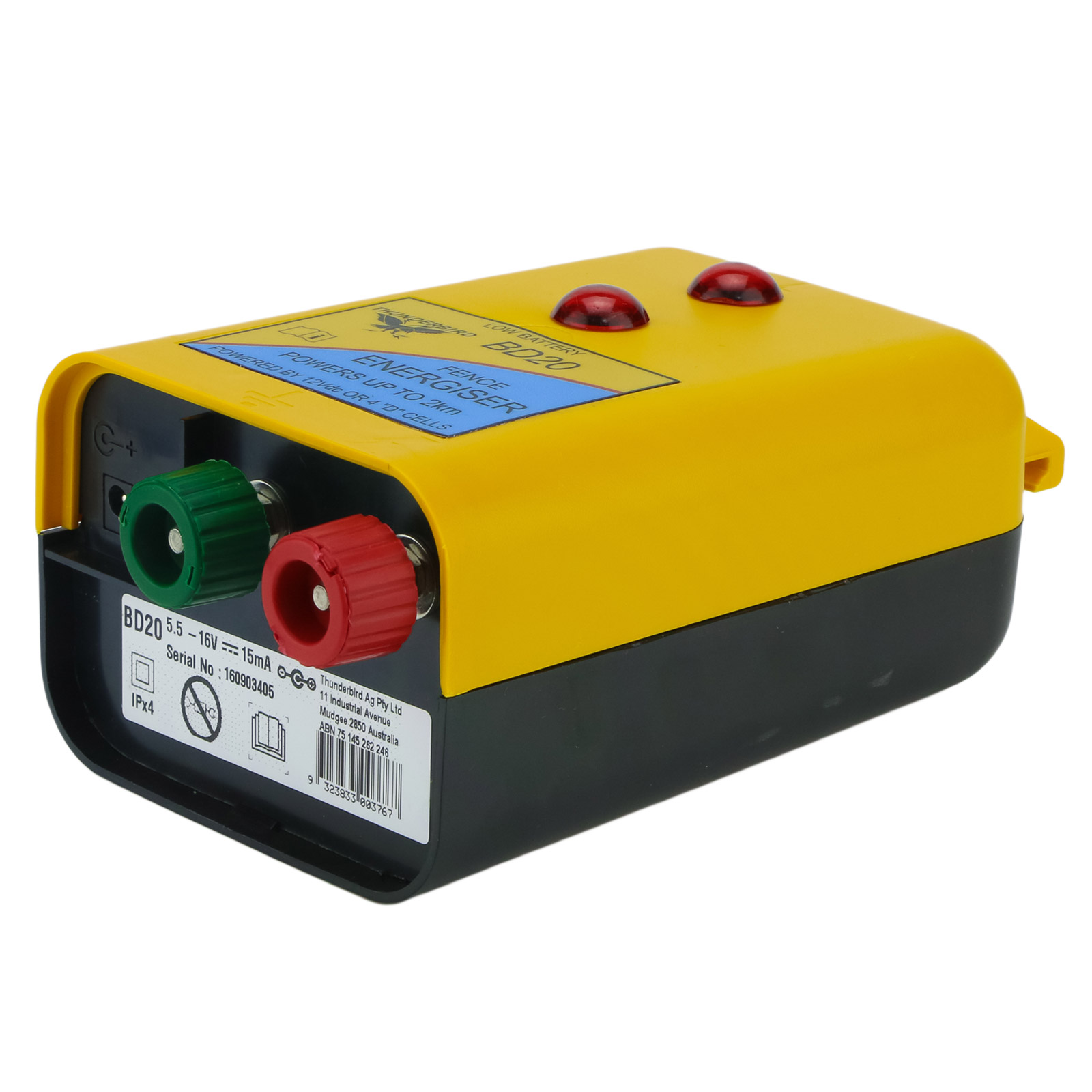 Thunderbird Battery Electric Fence Energiser BD20 2km 12 Volt & D Cell