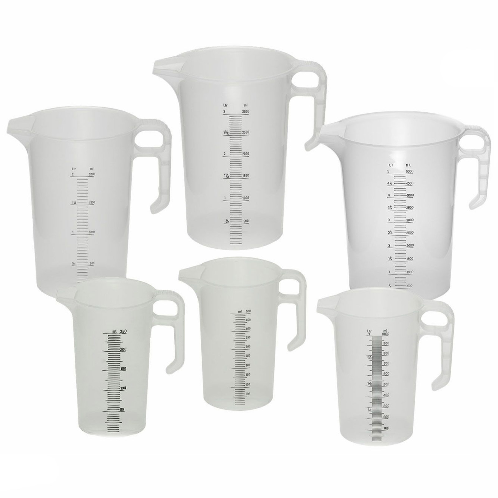 Pourmaxx Plastic Measuring Jugs 250ml 500ml 1L 2L 3L 5L