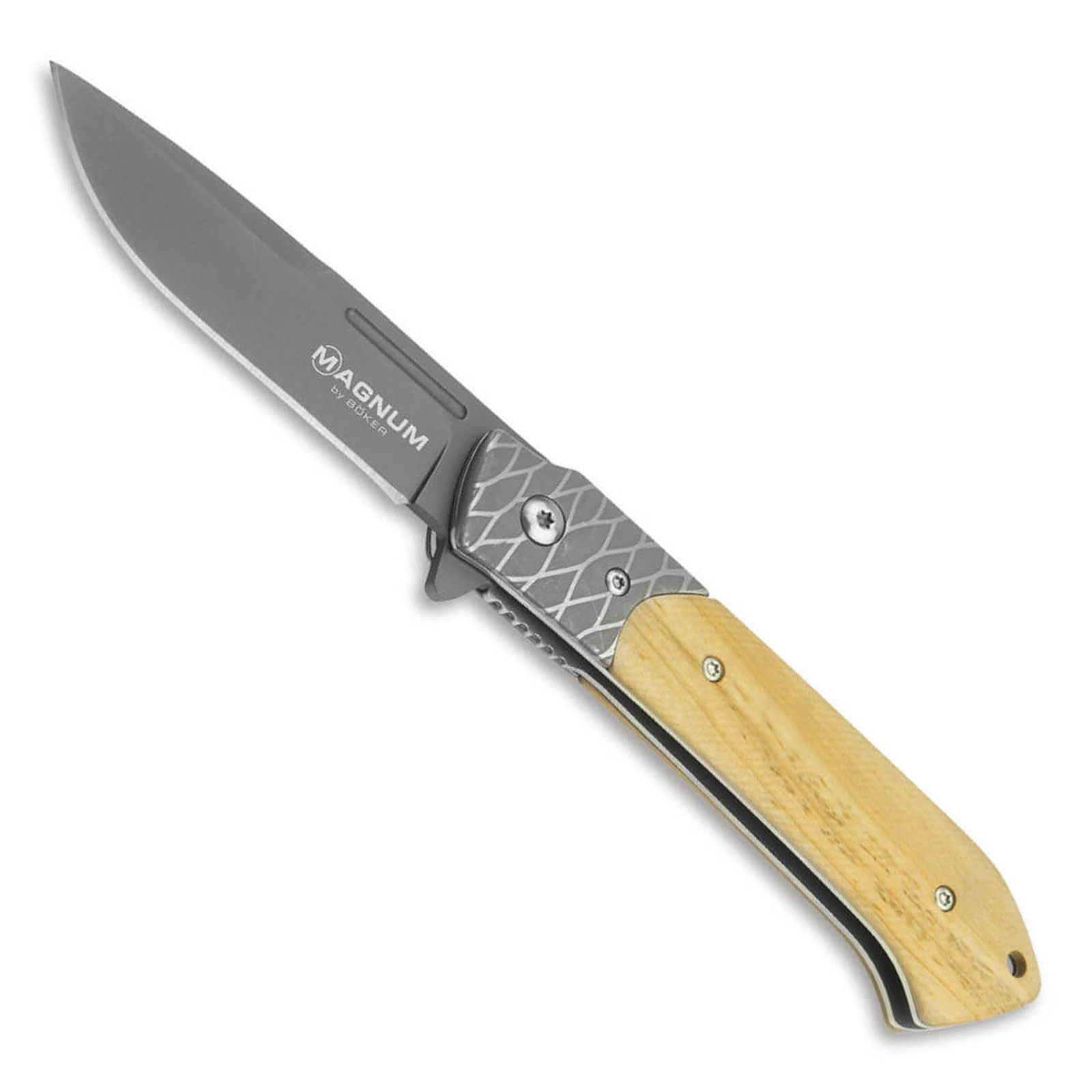 Magnum by Boker 01SC074 Erebos Grey 440A Blade Zebrawood Handle Folding