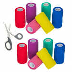 Vet Tec 12pc 10cm x 4m Mixed Colours Cohesive Bandage Vet Wrap