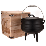 WildTrak 8L Cast Iron Potjie with Wooden Carry Case | CA1104