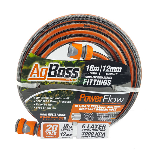 AgBoss 12mm x 18m Premium Garden Hose with Fittings