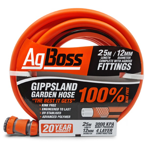 AgBoss 12mm x 25m Premium Garden Hose w/ Fittings