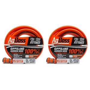 AgBoss 2 Pack 12mm x 25m Gippsland Premium Garden Hose with Fittings | 160415