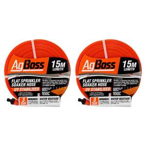 AgBoss 2 Pack 15m Flat Sprinkler Soaker Hose | Orange | 160421