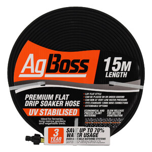 AgBoss 15m Premium Flat Drip Soaker Hose - Black