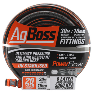 AgBoss 18mm x 30m Premium Garden Hose with Fittings
