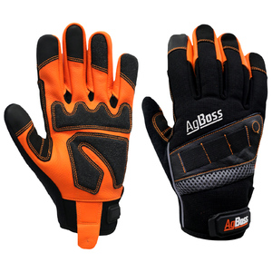 AgBoss Pro Series Premium Leather Work Gloves - Black / Orange