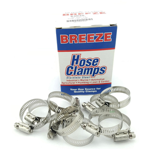 Breeze 10pc Power-Seal 27-51mm Hex Screw 300 Stainless Steel Hose Clamps
