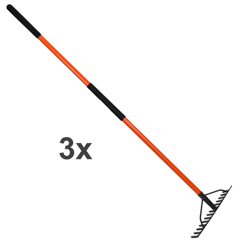 AgBoss 3pc 14 Tooth Fibreglass Handle Garden Rakes