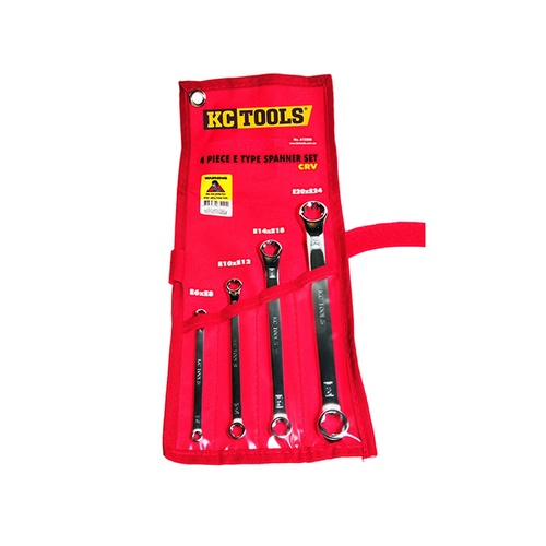 KC Tools 4pc Cr-V E-Type Spanner Set (E6xE8 / E10xE12 / E14xE18 / E20xE24)