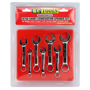 KC Tools 7pc AF 3/8" - 3/4" Extra Short Combination Spanner Set