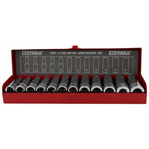 KC Tools 12pc 1/2" Dr Metric Deep Socket Set | 10mm - 22mm | Cr-V Steel