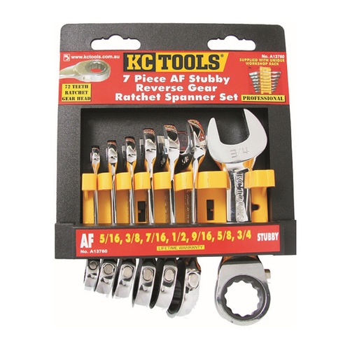 KC Tools 7pc Reverse Stubby Gear Ratchet Wrench Spanner Set 5/16 - 3/4"