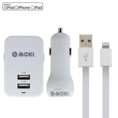 Moki Lightning SynCharge Cable w/ Car + Wall Charger