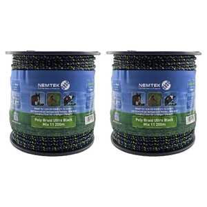 Nemtek 2 Pack 200m 6mm Ultra MIX11 Electric Fence Rope | Black | AW-PBUL11-200M