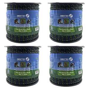 Nemtek 4 Pack 200m 6mm Ultra MIX11 Electric Fence Rope | Black | AW-PBUL11-200M
