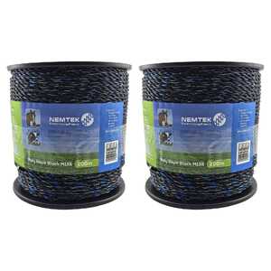 Nemtek 2 Pack 200m 6mm MIX6 Electric Fence Poly Rope | Black | AW-PRBMIX6/200B