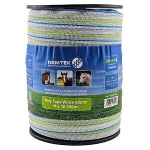 Nemtek 200m MIX 40mm Electric Fence Poly Tape | White