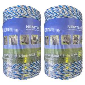 Nemtek 2 Pack 200m 3.5mm Ultra MIX9 Electric Fence Wire | White | AW-PWUL9W-200M