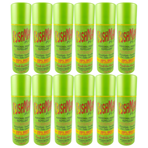 Bushman 'Plus' Aerosol - 20% Deet w/ Sunscreen 150g 12 Pk