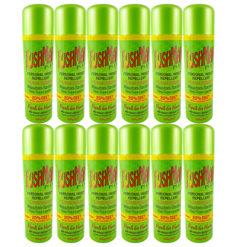 Bushman 'Plus' Aerosol - 20% Deet w/ Sunscreen 350g 12 Pk