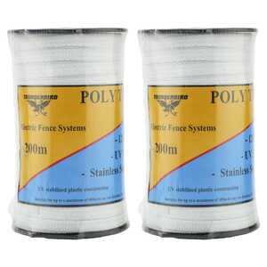Thunderbird 2 Pack 200m Electric Fence Poly Tape Wire | White | EF-40BW