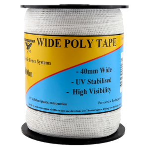 Thunderbird 100m x 40mm Wide Poly Hot Tape - White