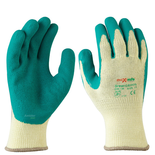 Maxisafe 'Green Grippa' Knitted Poly Cotton, Green Latex Palm