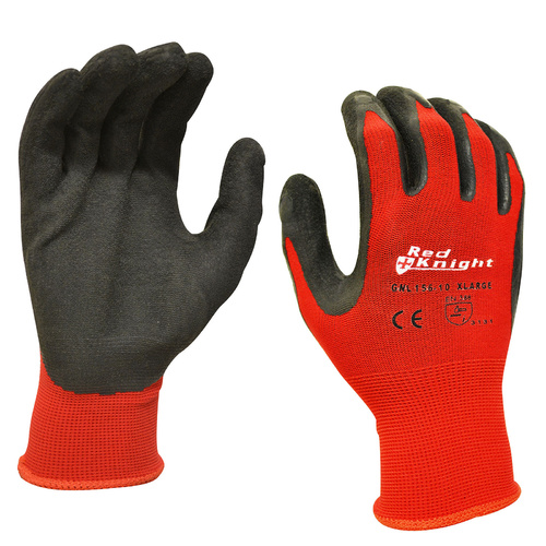 Maxisafe Red Knight Nylon Gloves w/ Latex Gripmaster Coating Technology