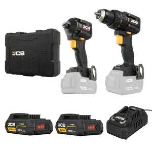 JCB Tools 2 Piece 18V Compact Combination Drill and Impact Driver Kit | JCB-18BPKIT-1
