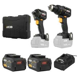 JCB Tools 2 Piece 18V Compact Combination Drill and Impact Driver Kit | JCB-18BPKIT-2