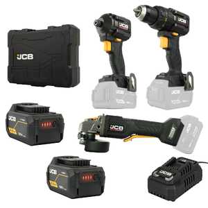 JCB Tools 3 Piece 5.0Ah Combi Drill / Impact Driver / Grinder | JCB-18BPKIT-7