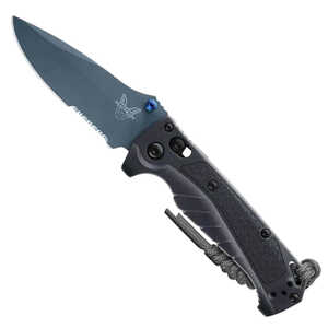 Benchmade Mini Adira Part Serrated AXIS Lock Folding Knife | Grey / Blue
