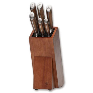 Boker Forge 2.0 6-Pc Wood Kitchen Knife Block Set - Brown / Satin | 03BO517SET