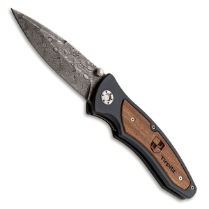 Boker Tirpitz Liner Lock Folding Knife | Walnut Wood / Damascus