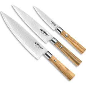 Boker 3pc Kitchen Knife Set - Olive Wood / Damascus