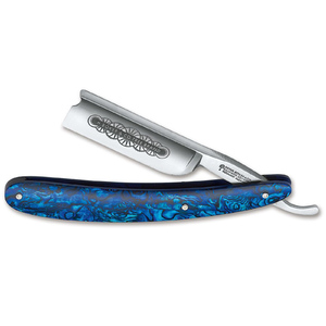 Boker 140557 7/8" Blue NZ Paua Shell Handle Carbon Steel Notch Straight Razor