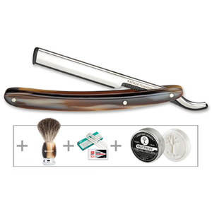 Boker 140905SET Barberette Horn Handle Straight Razor Wet Shaving Gift Set