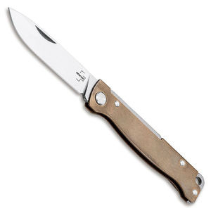 Boker Plus 01BO853 Atlas Brass Handle Satin 12C27 Steel Droppoint Slipjoint Folding Knife
