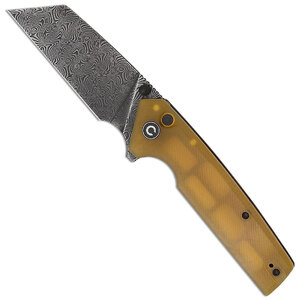 CIVIVI Amirite Button Lock Folding Knife | Yellow / Damascus