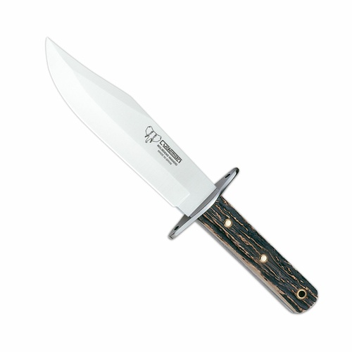 Cudeman 107-C Stag Horn Handle Satin Bowie Knife with Leather Sheath
