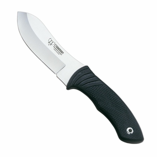 Cudeman 111-H Nesmuk Skinning Knife w/ Leather Sheath - Black Rubber / Satin