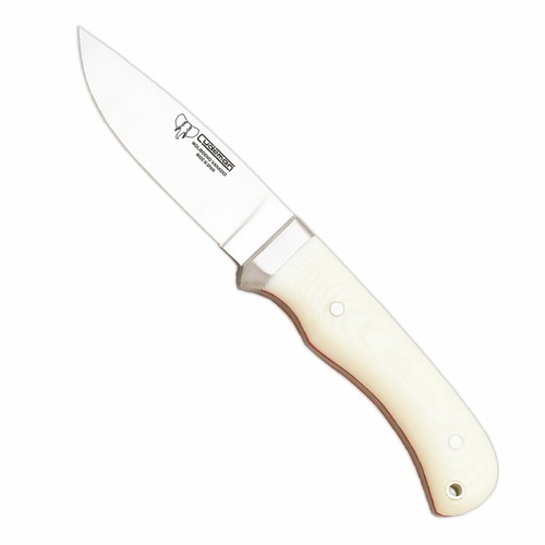 Cudeman 116-B White Micarta Handle Fixed Blade Hunting Knife with Leather Sheath