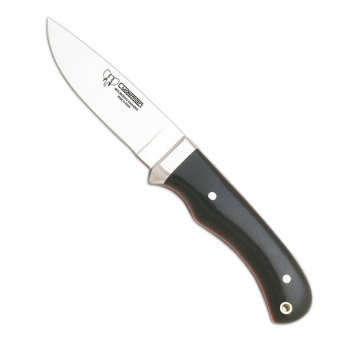 Cudeman 116-M Fixed Blade Hunting Knife w/ Leather Sheath - Black / Satin
