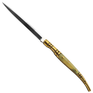 Cudeman Stiletto 7cm Piston Lock Folding Knife | Bull Horn / Satin