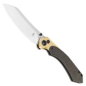 Kizer Clairvoyant Button Lock Folding Knife | Green & Brass / Satin