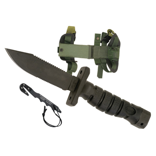 Ontario Knife Co. 1400 ASEK Full Black Kraton Handle Survival Knife with Sheath
