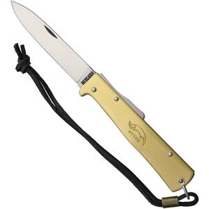 Otter-Messer Mercator L Back Lock Folding Knife with Leather Strap | Brass | Carbon
